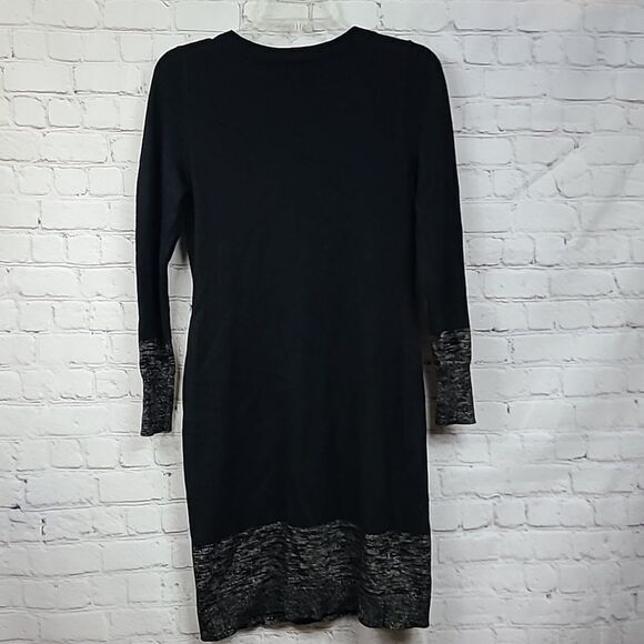 Ann Taylor Petite Wool Blend V-Neck Sweater Dress Black Gold Shimmer Winter Knit - Picture 12 of 12